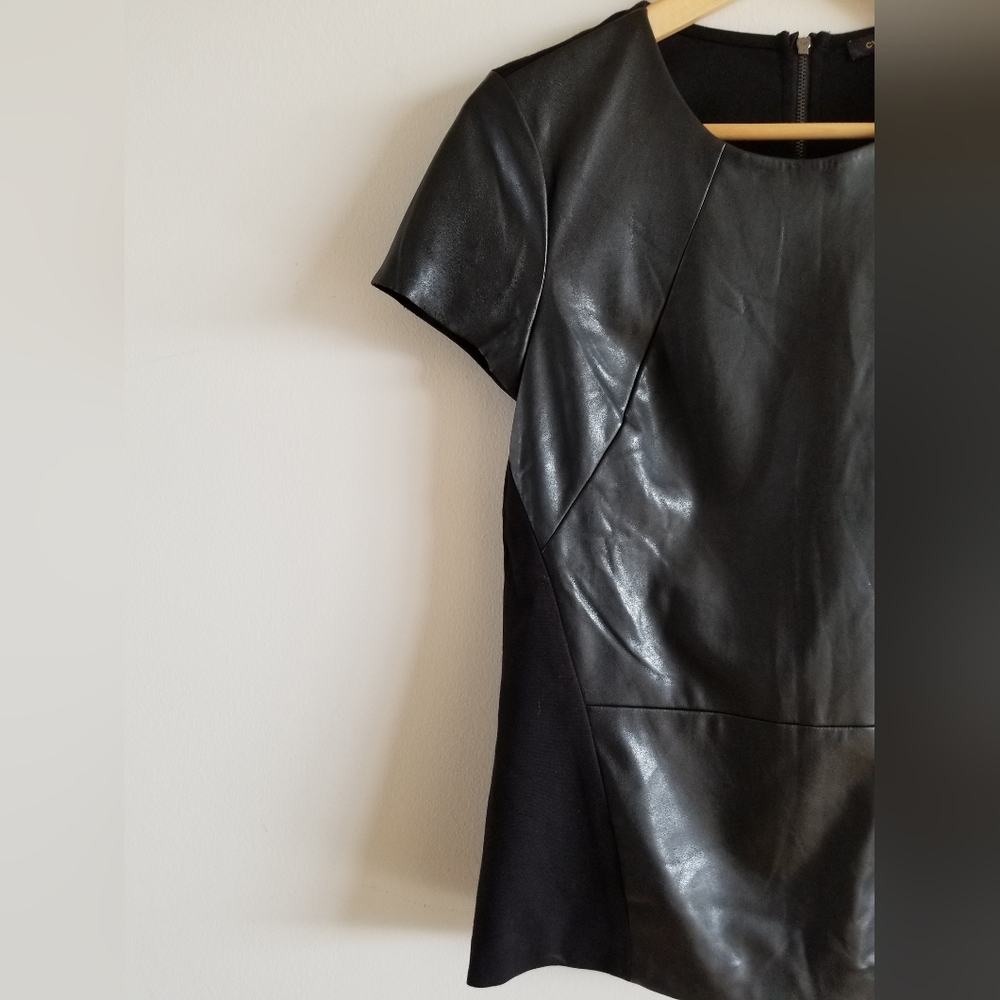 Faux Leather Fitted Tee by Cynthia Steffe - size Small